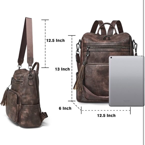 Leather Backpack Purse for Women Fashion Tassel Ladies Shoulder Bags Designer - Picture 6 of 6